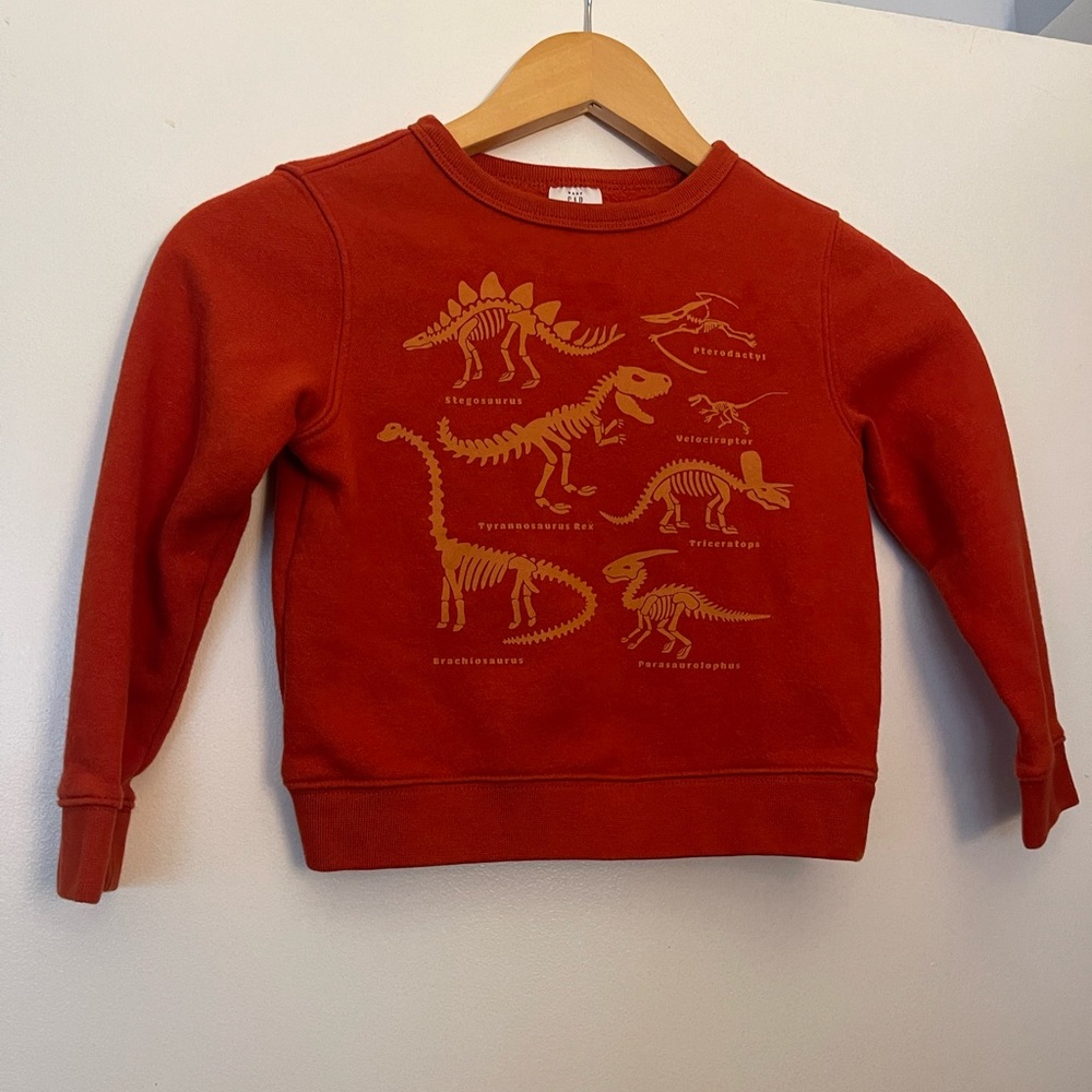 Gap Boys 5T Orange Pullover Dinosaur Sweatshirt